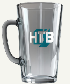 Ly thủy tinh in logo có quai cầm