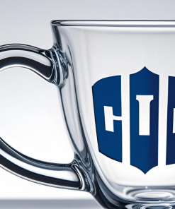 Ly thủy tinh in logo có quai cầm