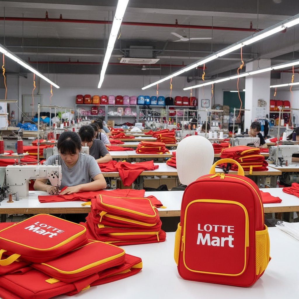 xưởng may balo quảng cáo lotte mart